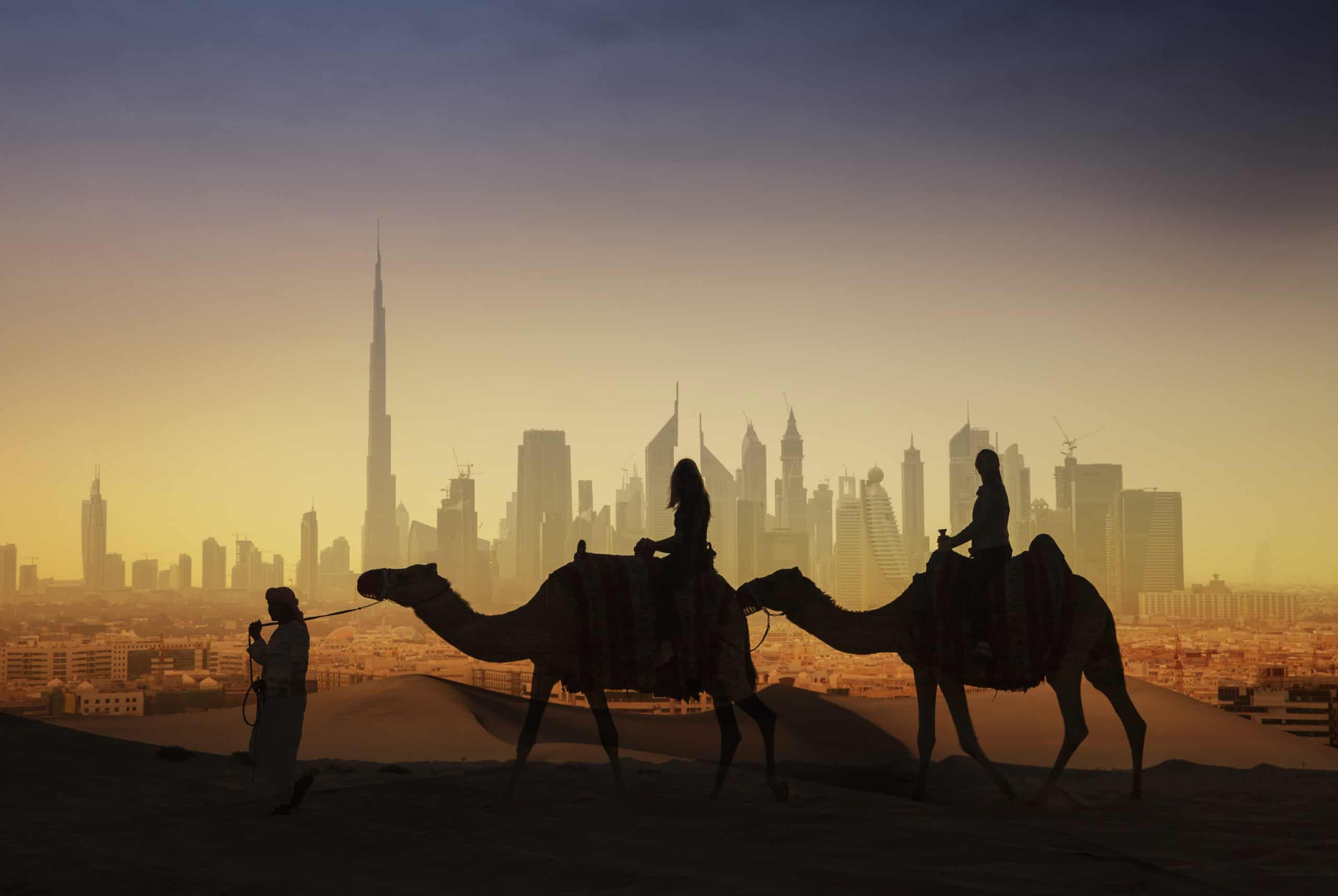 Tourists on camels in the UAE