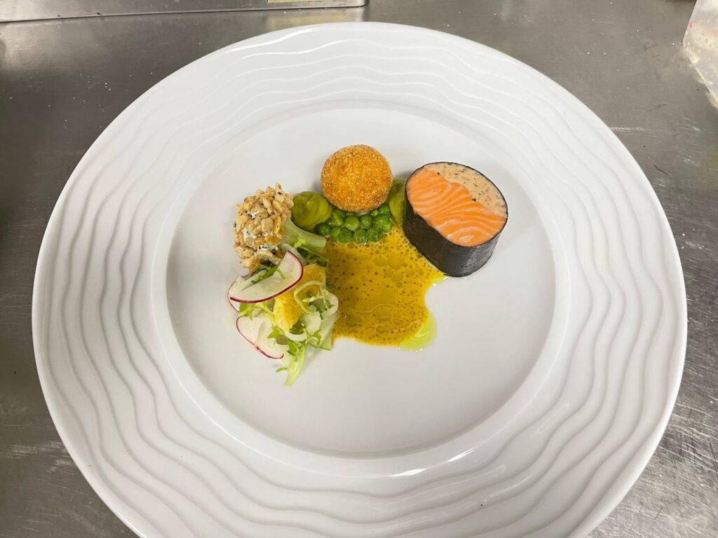 A Marriott Commis 1 associate's inventive dish of Atlantic salmon with prawn mousseline and a Laksa emulsion.